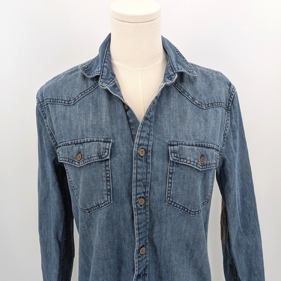 Cotton On‎ Denim Button Down Shirt Corduroy Elbow Patches Western Granola Sz S - Picture 4 of 7